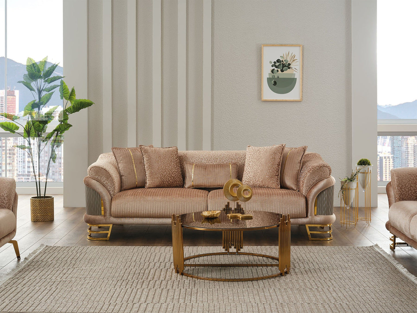Versace 3-pieces (Sofa & Loveseat & Chair) Livingroom Set Beige