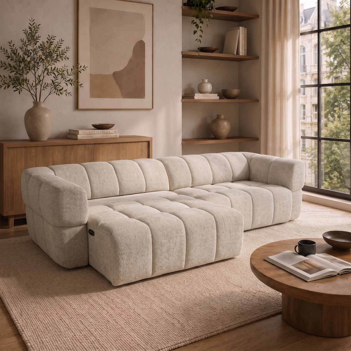 Burntwood Light Brown Chenille POWER Slider Sofa