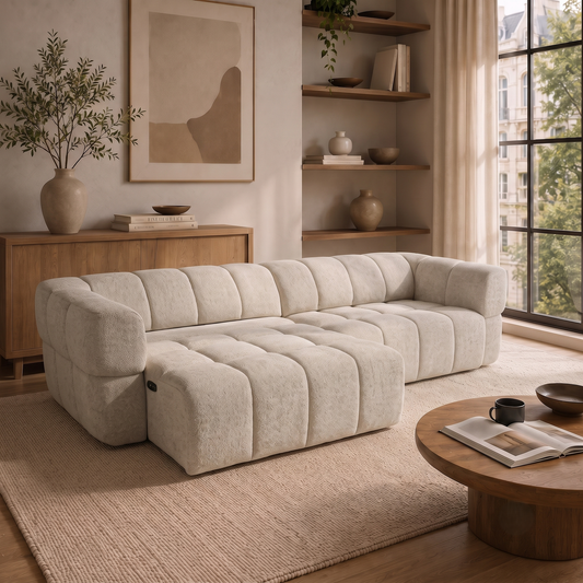 Burntwood Light Brown Chenille POWER Slider Sofa