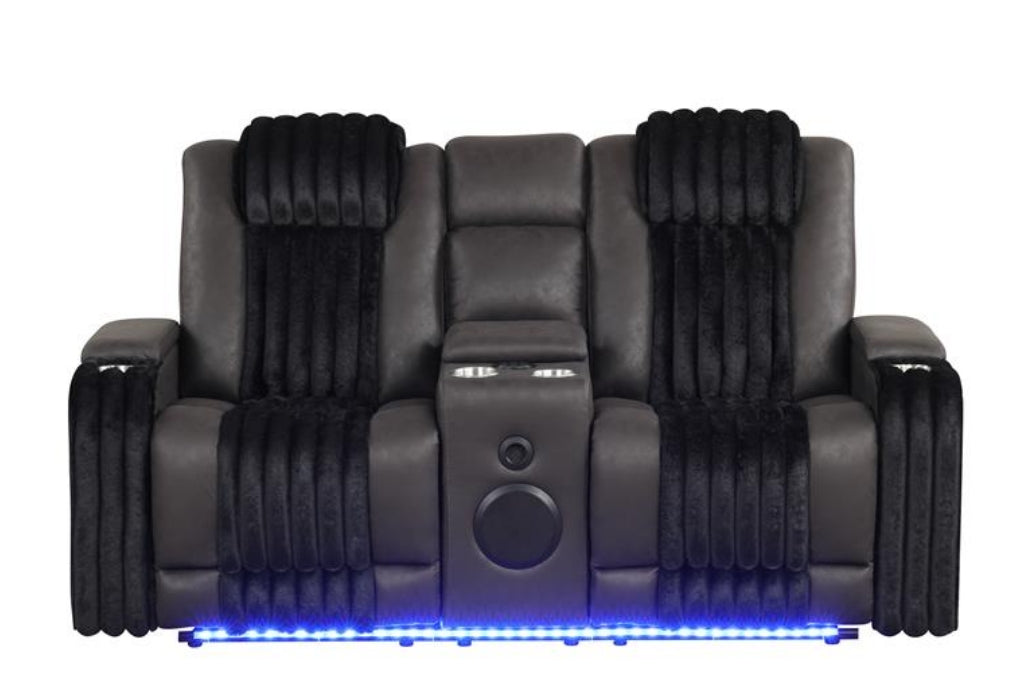 Lita Black POWER RECLINER/ HEADREST/LED 3pc Living Room Set S4225