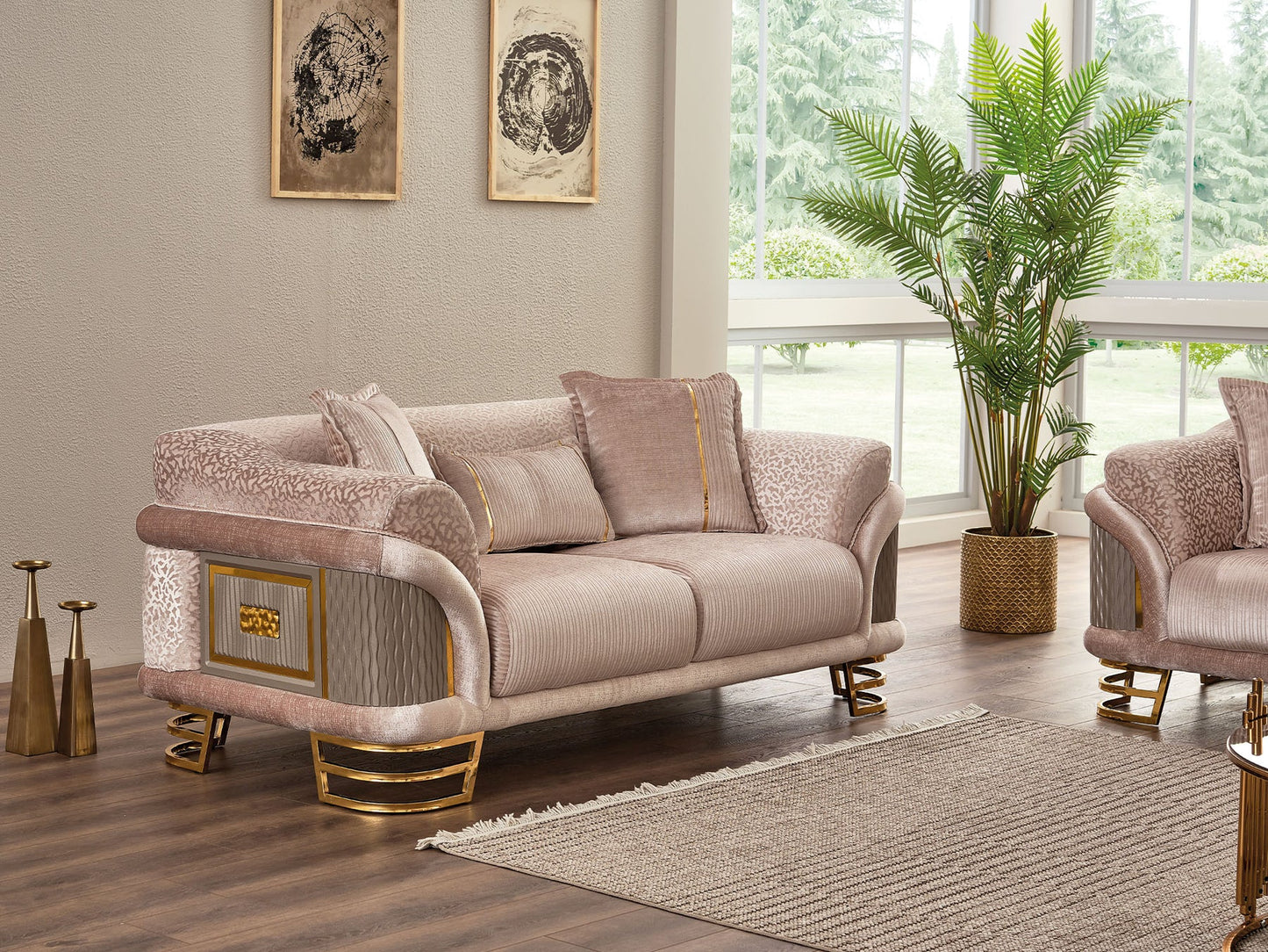 Versace 3-pieces (Sofa & Loveseat & Chair) Livingroom Set Cream