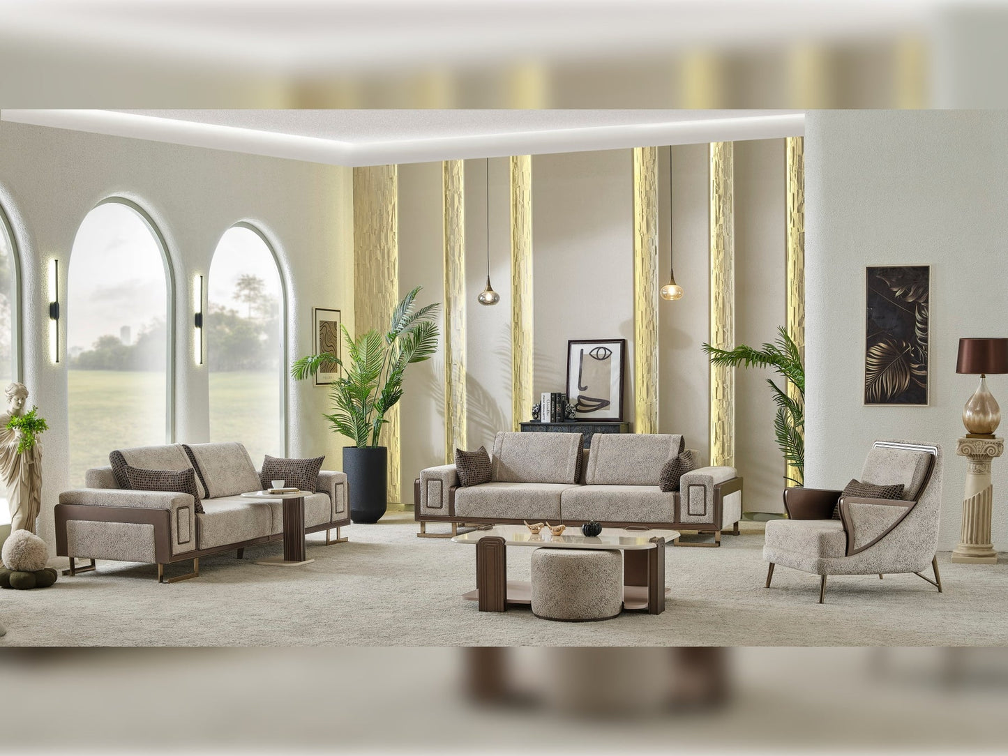 Nirvana 4-pieces (2 Four Seat Sofa & 2 Chair) Livingroom Set Beige