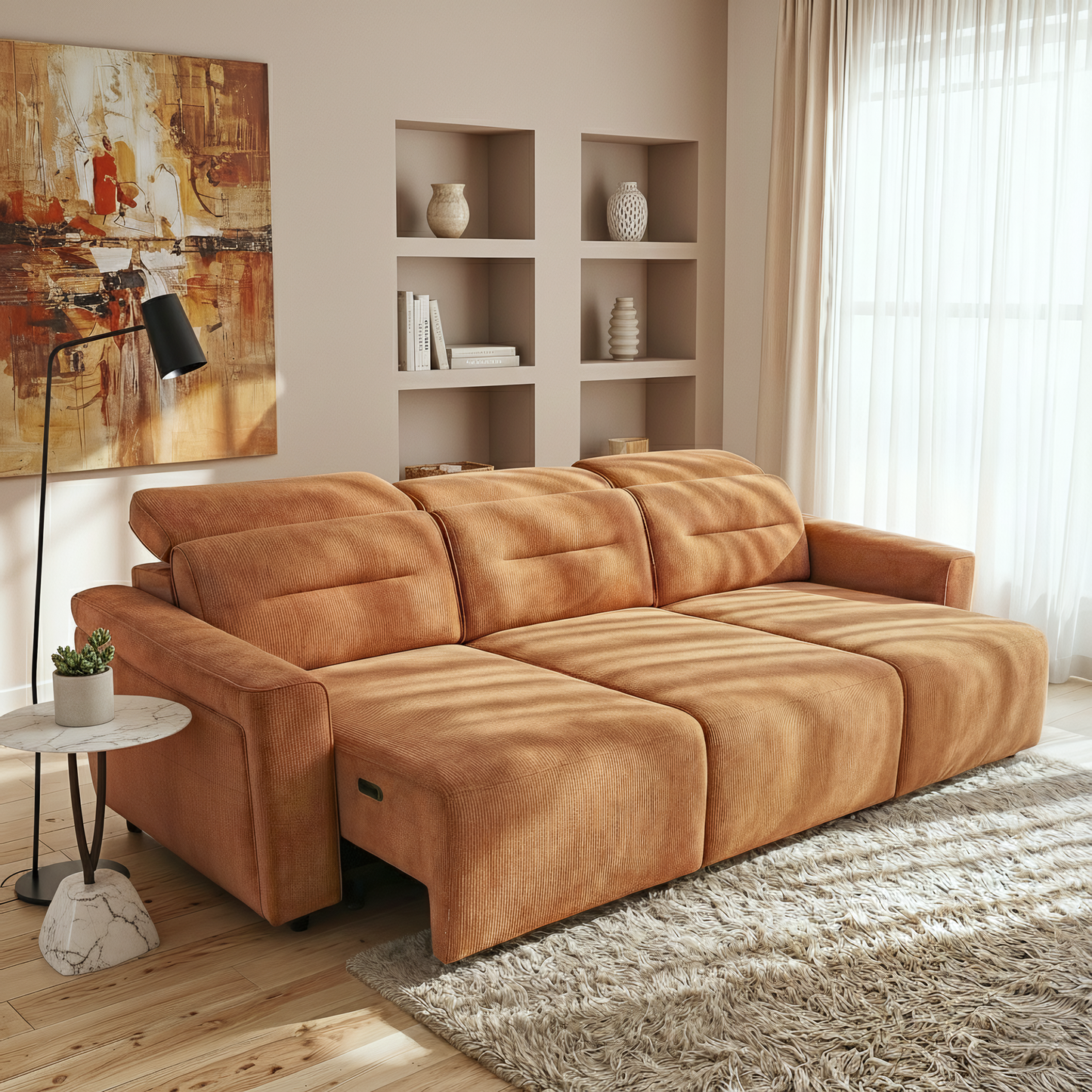 Falmouth Burnt Orange Fabric Power Slider Sofa