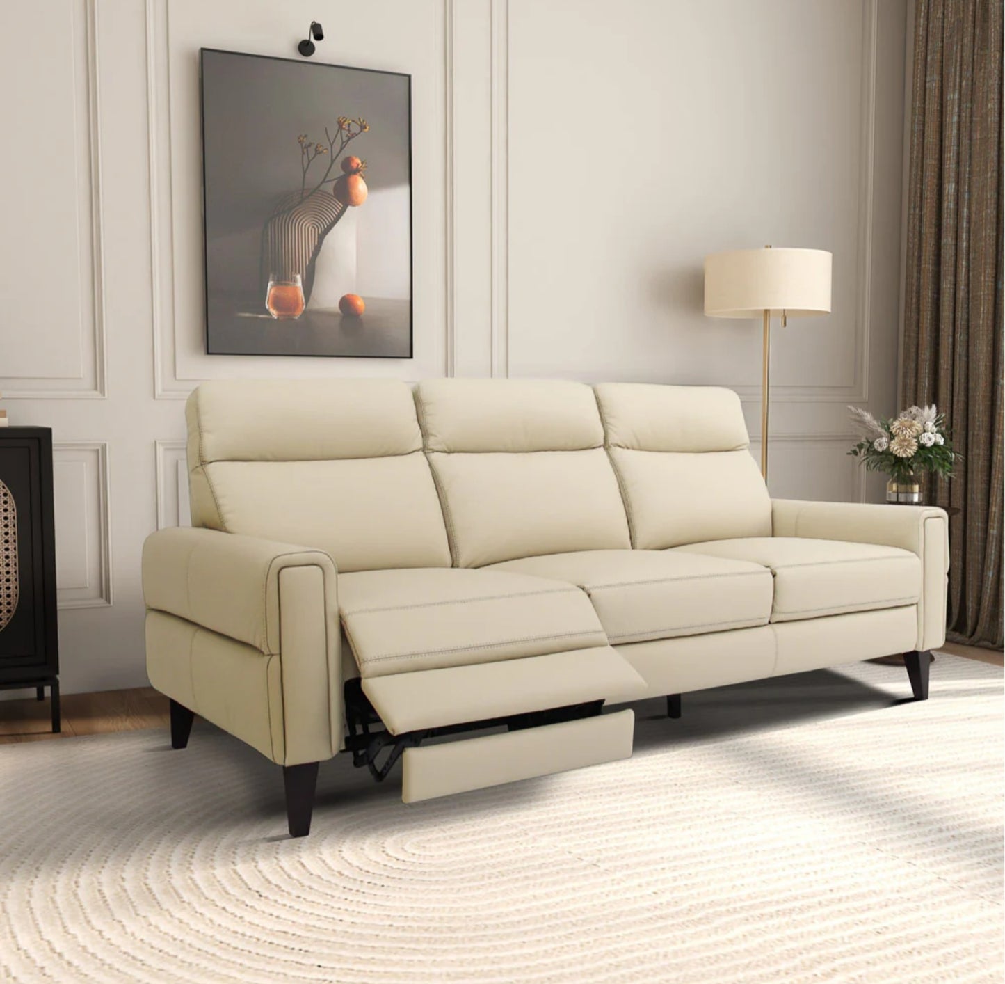 Elliot Incliner Sofa Left - Cream POWER Genuine  Leather
