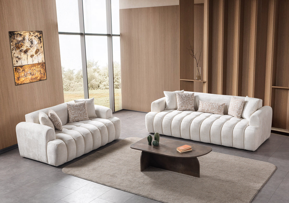 Yulia Ivory Boucle Living Room Set