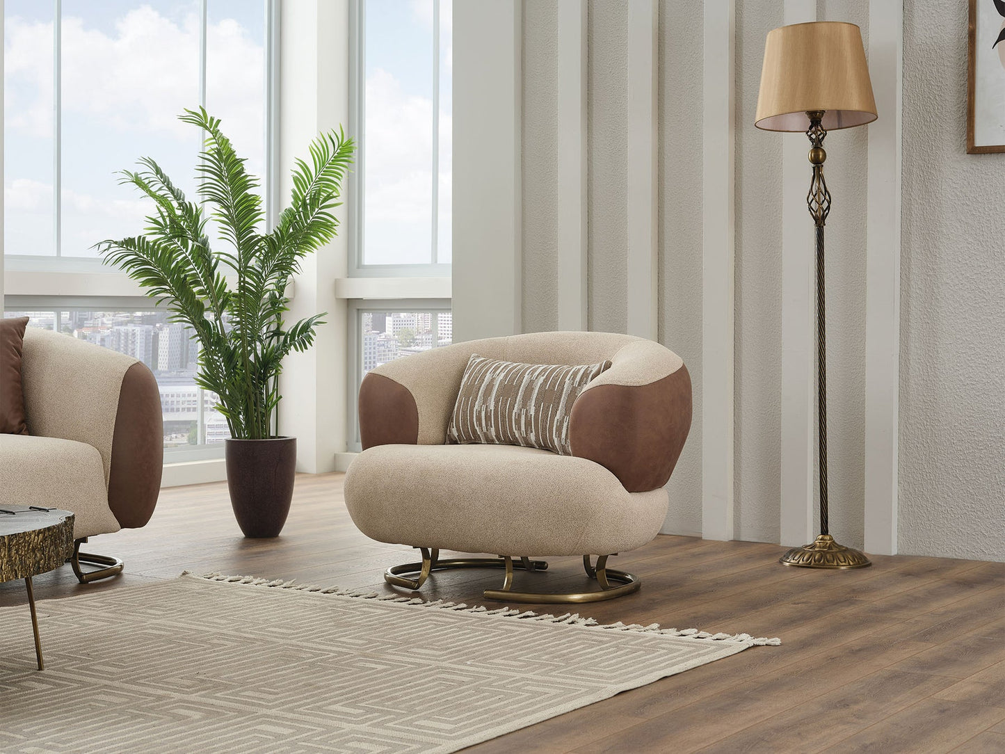 Palmera 3-pieces (Sofa & Loveseat & Chair) Livingroom Set Cream