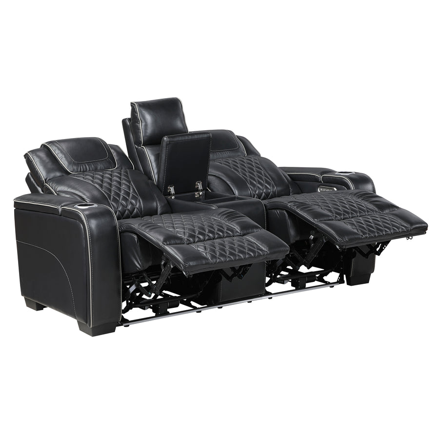Apex Black TOP GRAIN LEATHER/POWER/LED/MASSAGE Reclining Set 8449