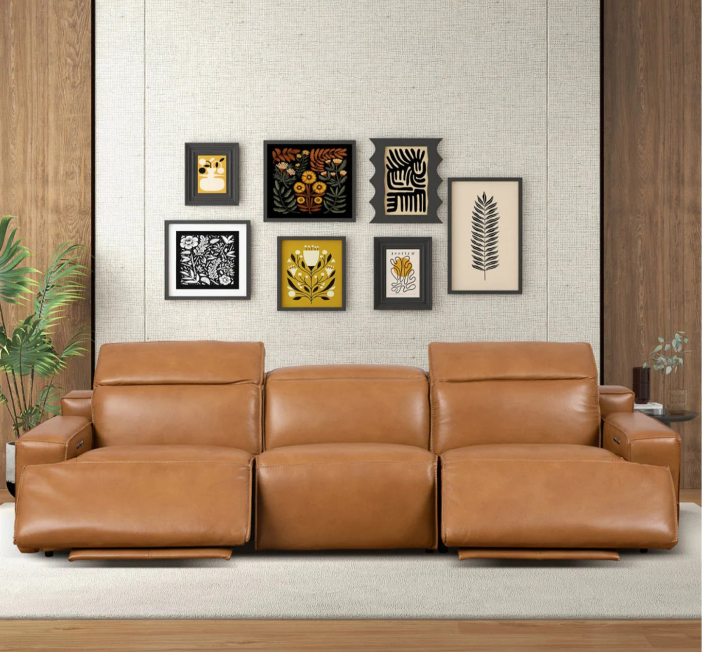 Urbana 120" Triple POWER Recliner Sofa - Tan Leather