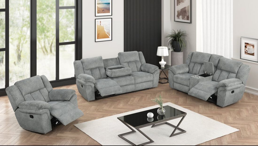 Dallas Grey Soft Fabric 3pc Reclining Set