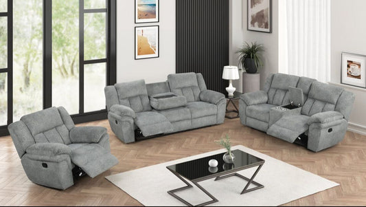 Dallas Grey Soft Fabric 3pc Reclining Set