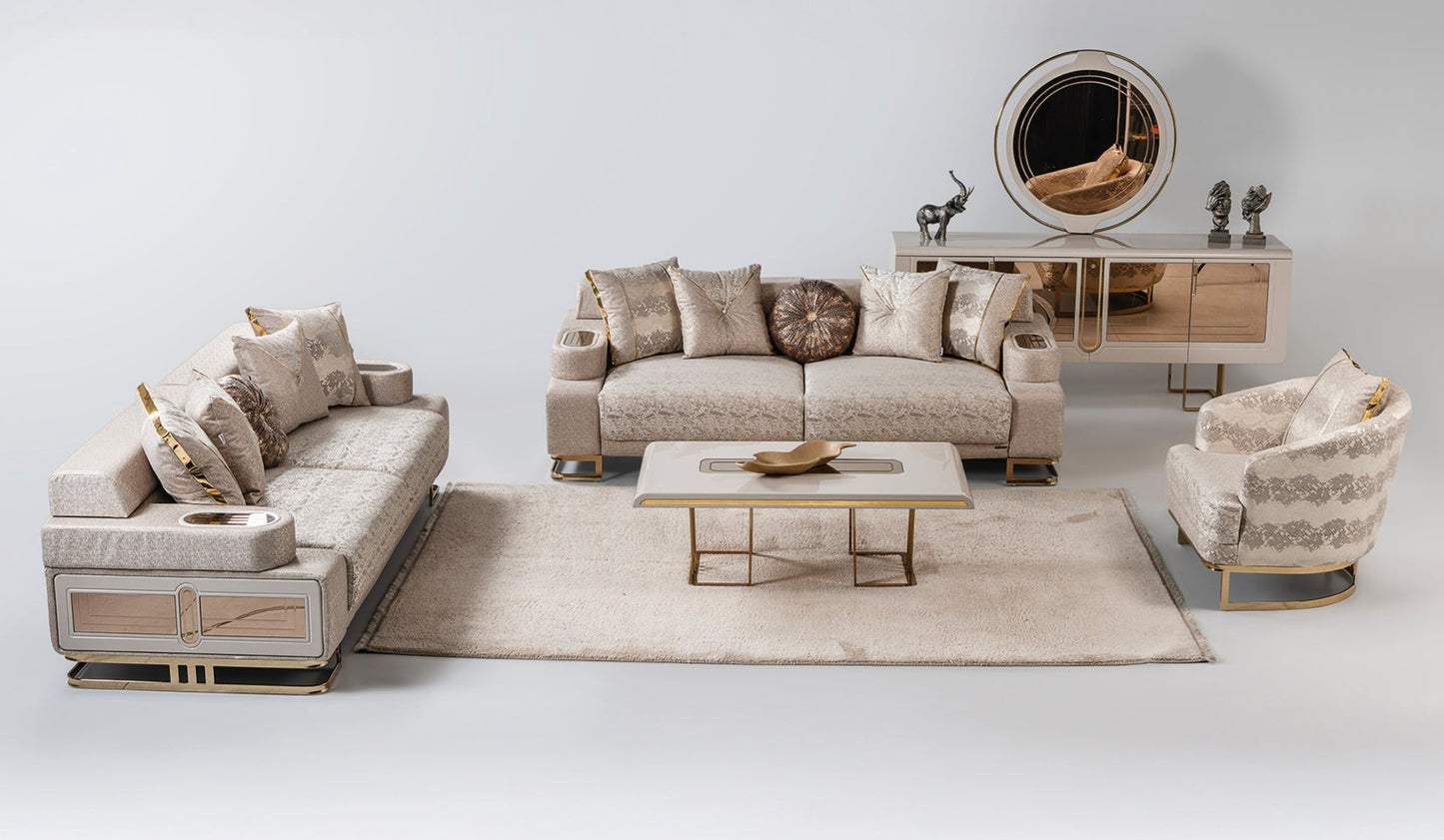 Monza 3-pieces (Sofa & Loveseat & Chair) Livingroom Set Cream
