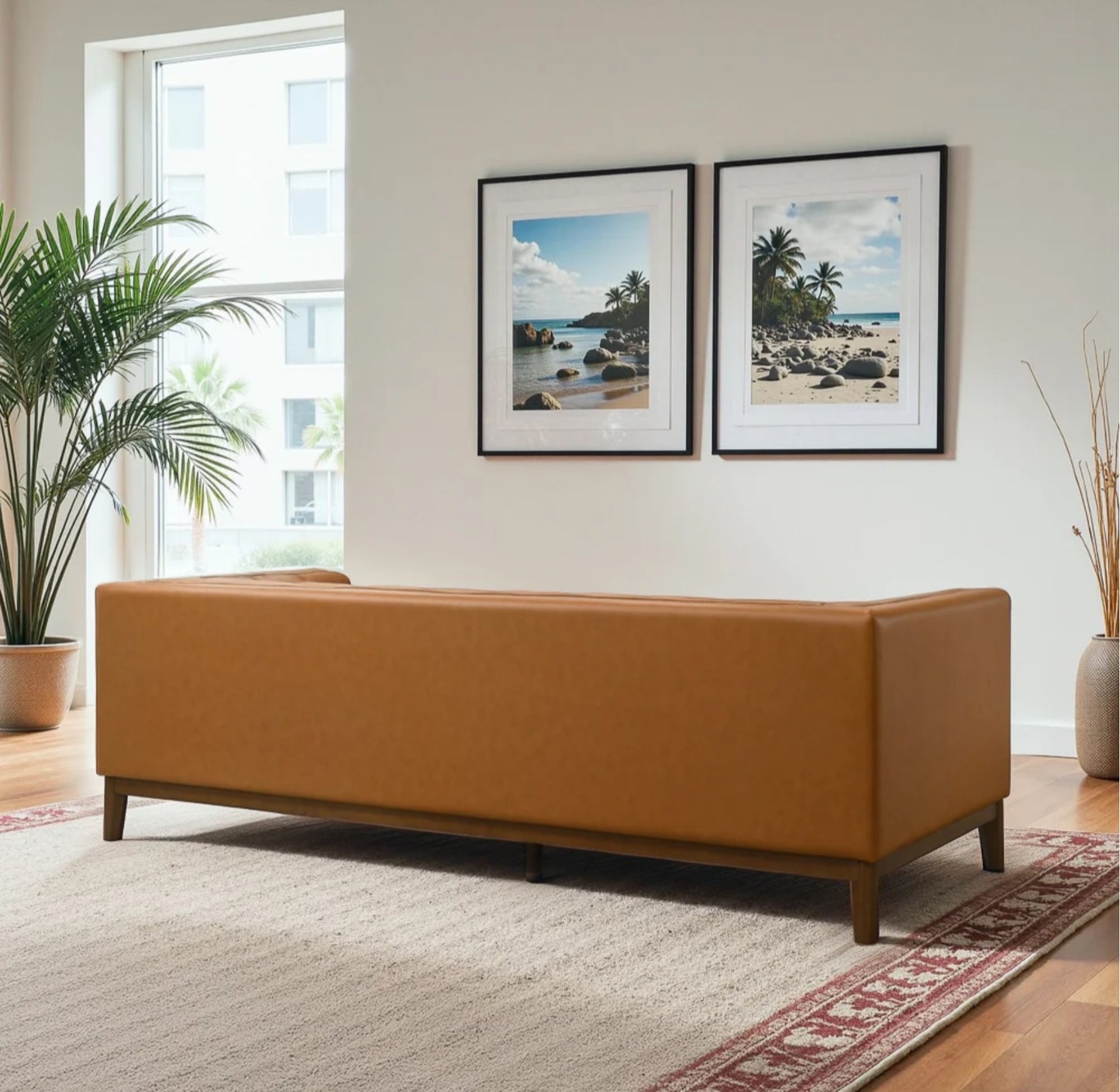 Melissa 91" Mid-Century Modern Tufted Vegan Leather Sofa