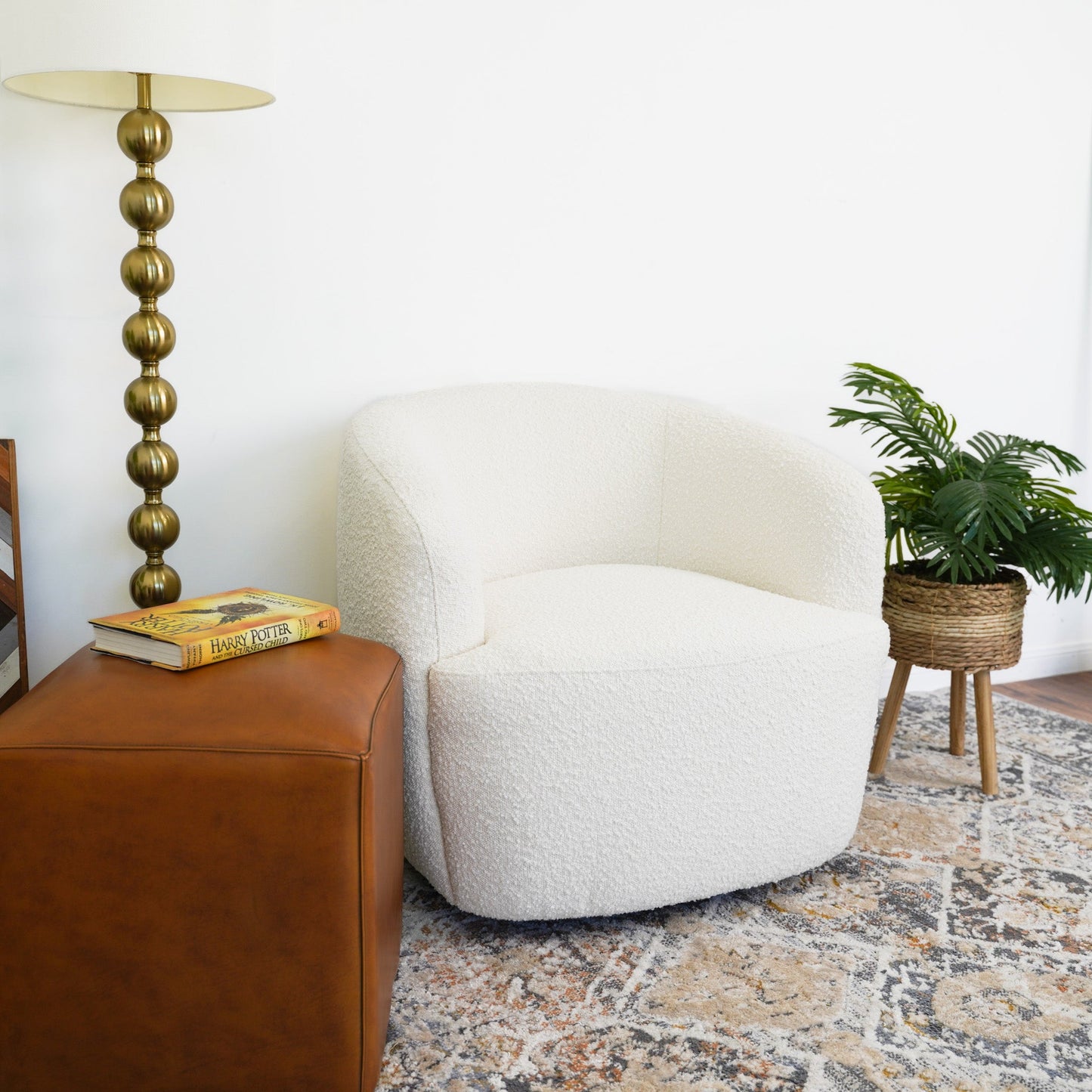 Mina White Boucle Swivel Chair