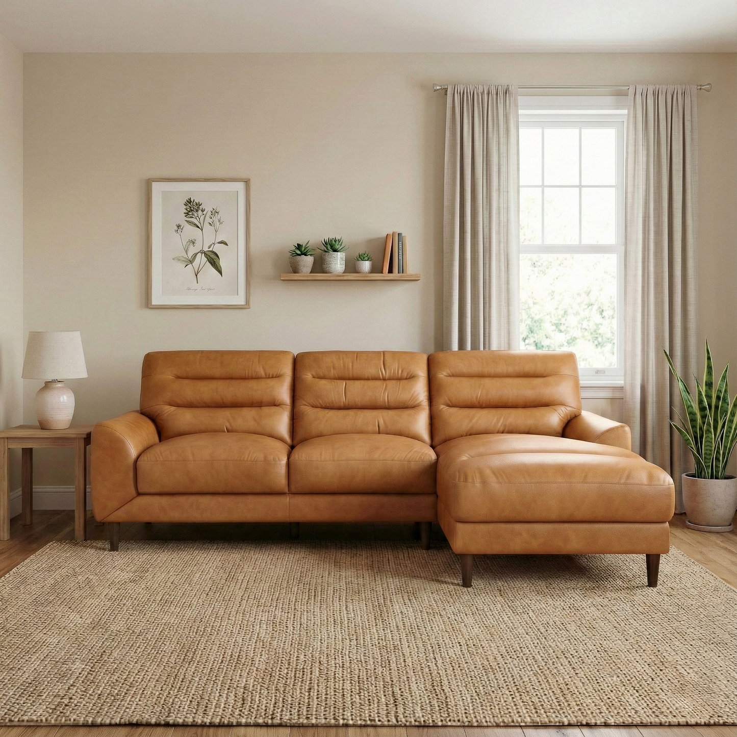 Clarion Tan Genuine Leather Sectional Sofa