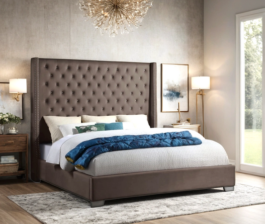 Mocha Velvet Queen Bed HH224