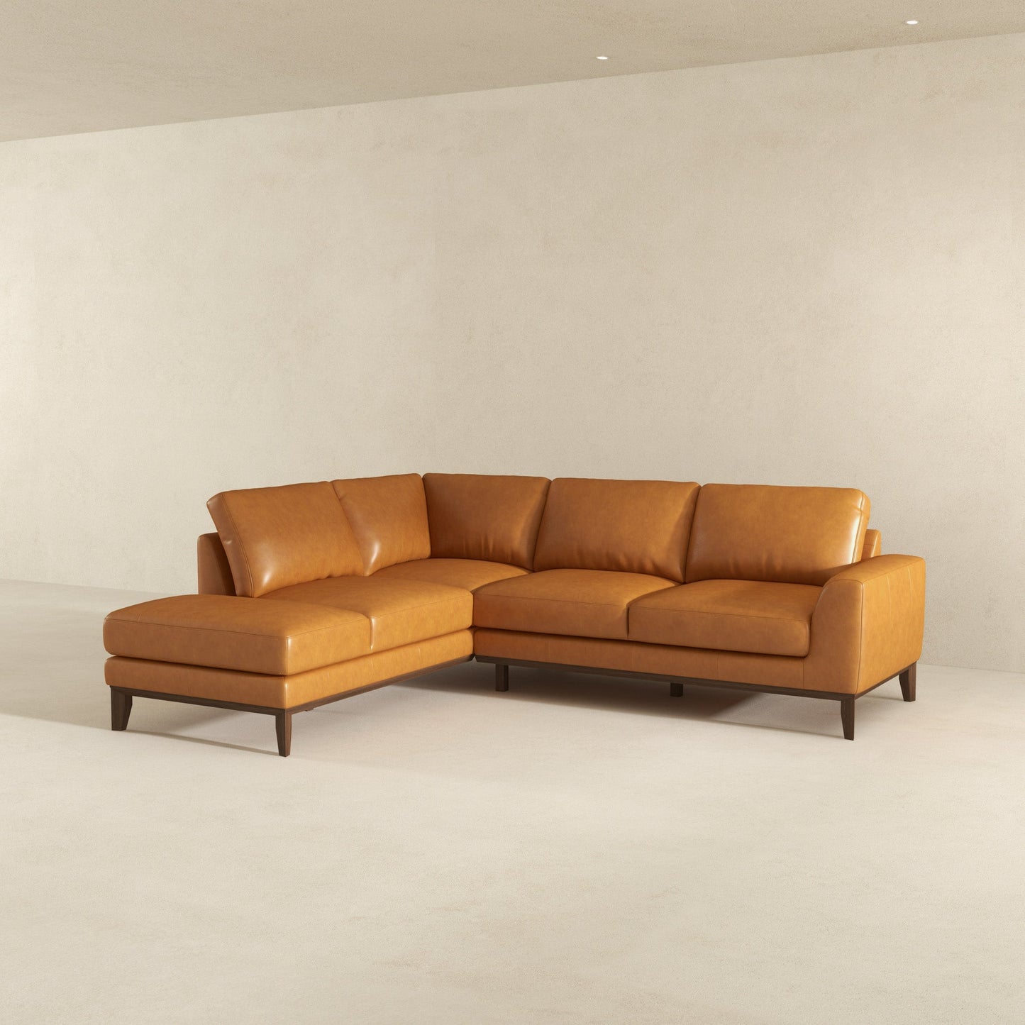 London 97" Mid-Century Modern Leather LAF   Sectional