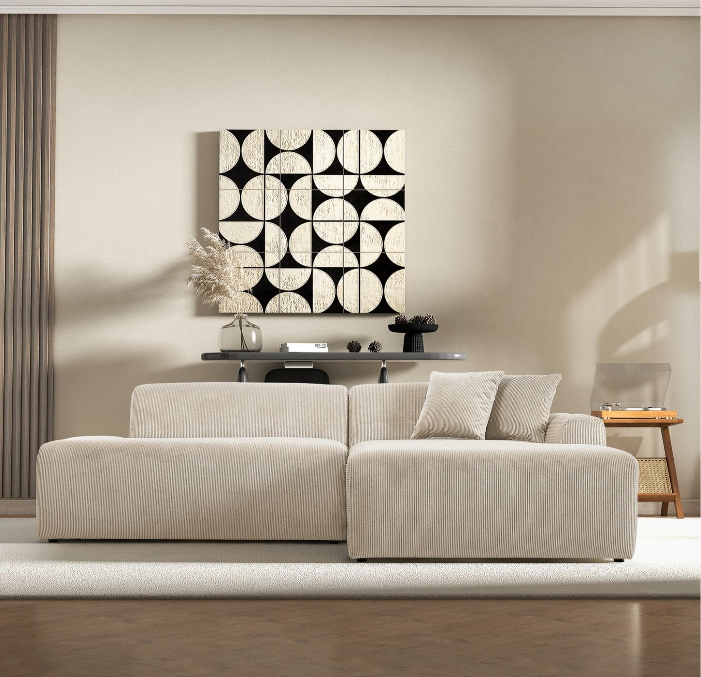 Mar Cream RAF Sectional Corduroy Sofa