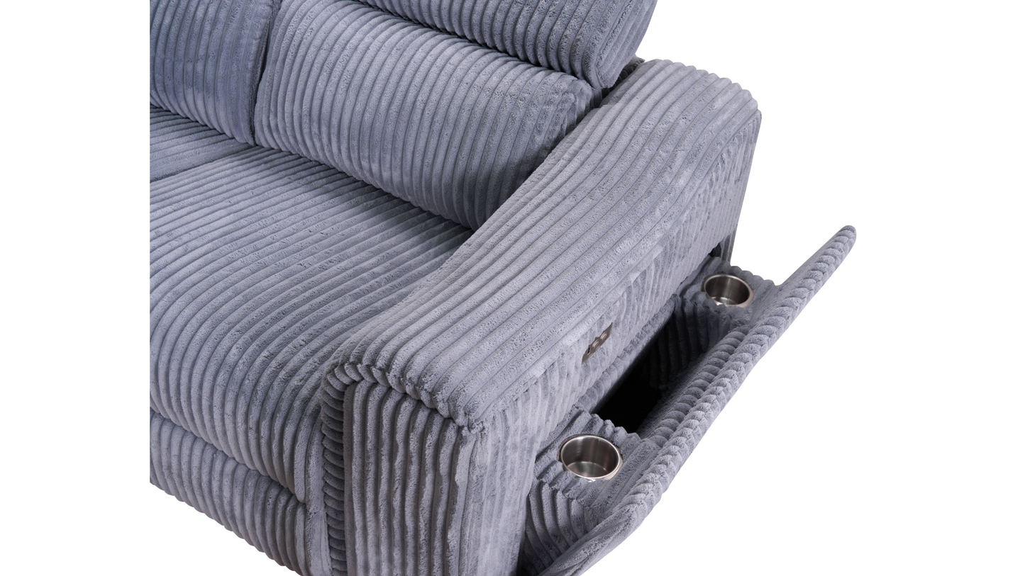 Yash Grey Corduroy POWER Reclining Sectional S7033