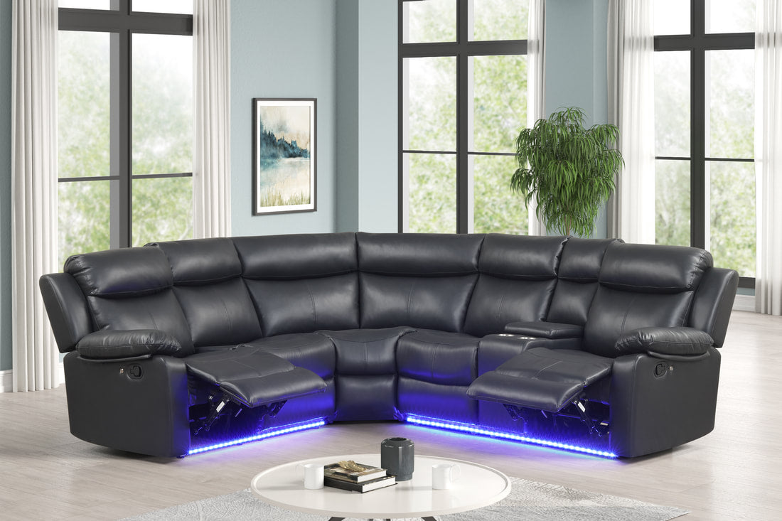 Super Black LED Reclining Sectional
