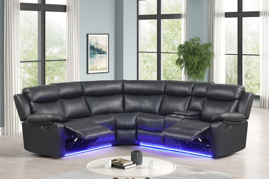 Super Black LED Reclining Sectional