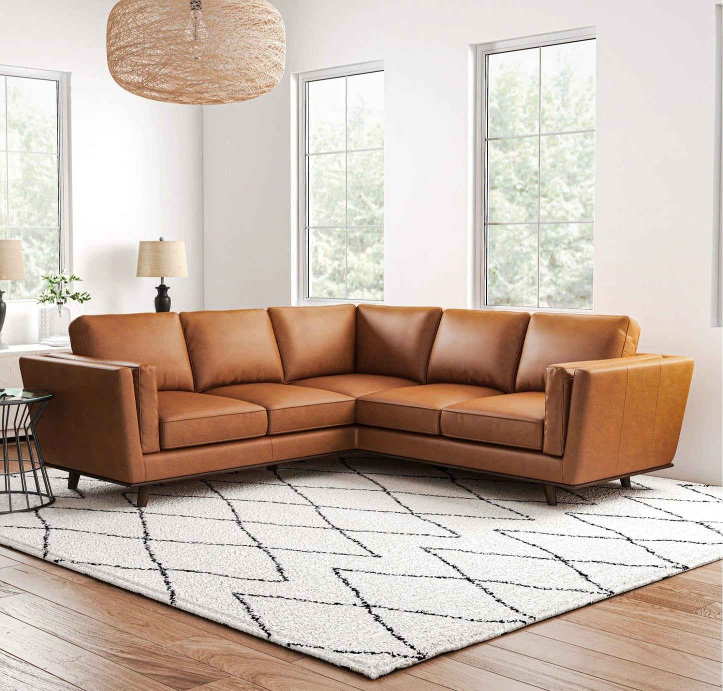 Erman Tan Leather Corner Sofa