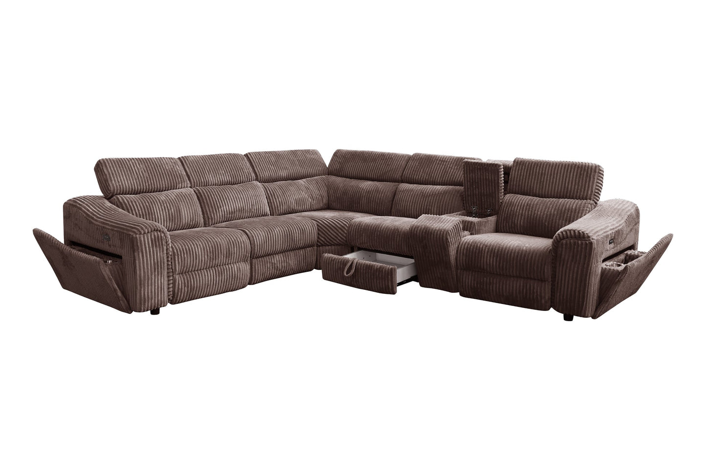 Yash Brown Corduroy POWER Reclining Sectional S7033