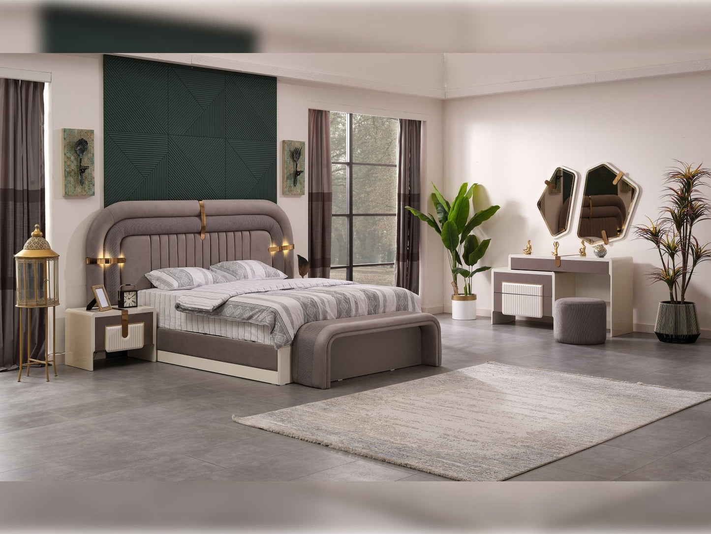 Zurich Luxury Bedroom Set (Bed & Dresser With Mirror & 2 Nightstand)