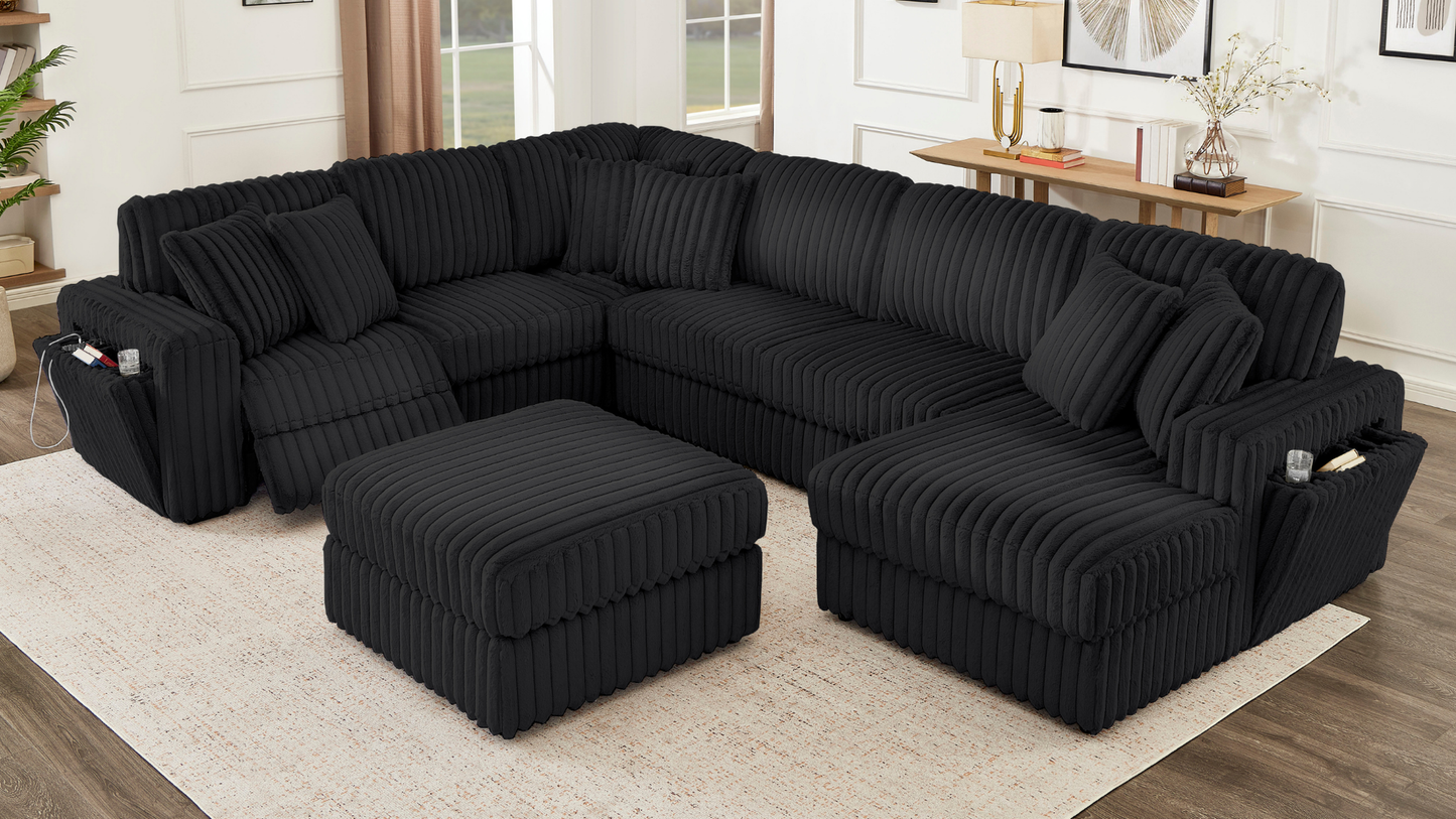 Rana Black Cord Fabric POWER Sectional S3663
