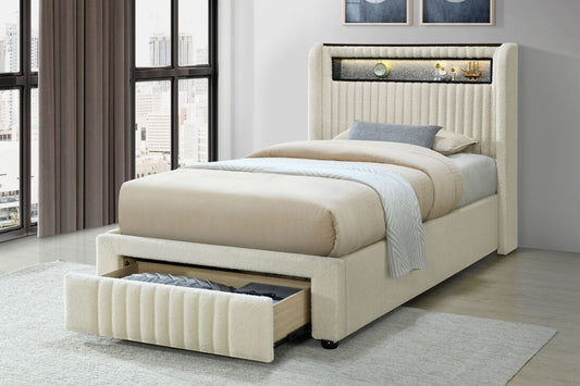 Cupid Beige Fabric Twin Platform Bed