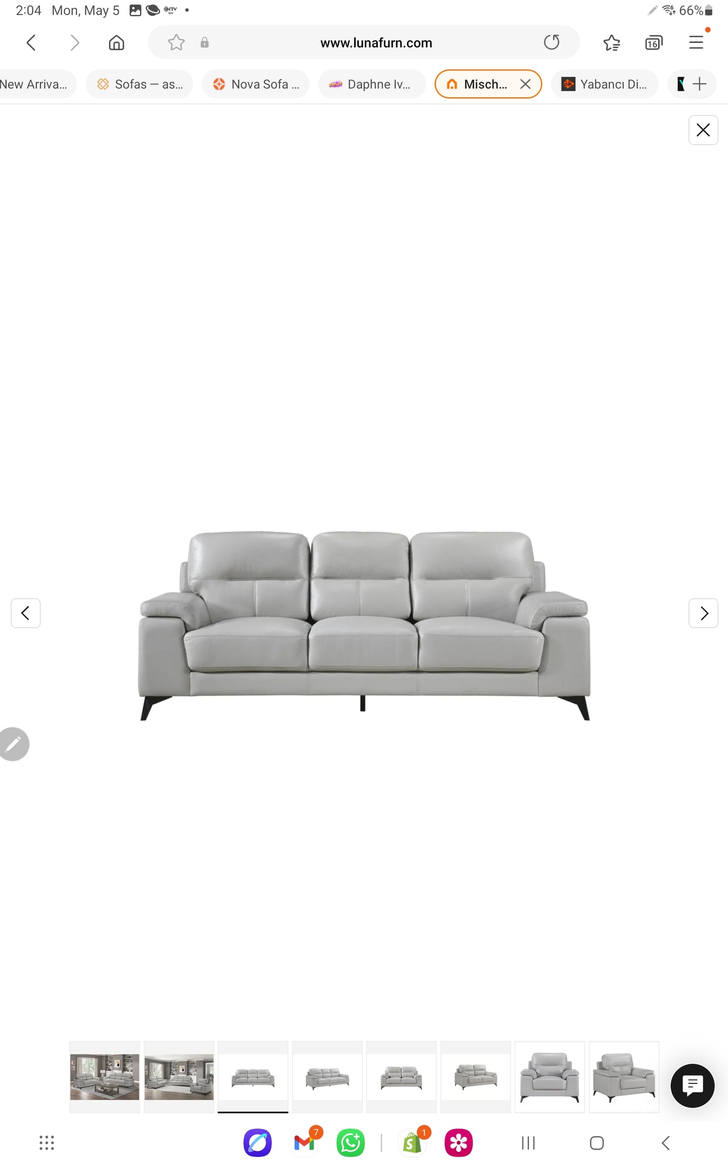 Mischa TOP GRAIN LEATHER  Grey Living Room Set 9514