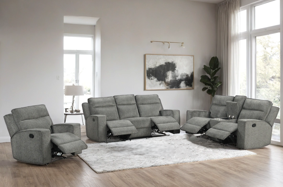 Hudson Dark Grey Thick Chenille Fabric 3pc Reclining Set