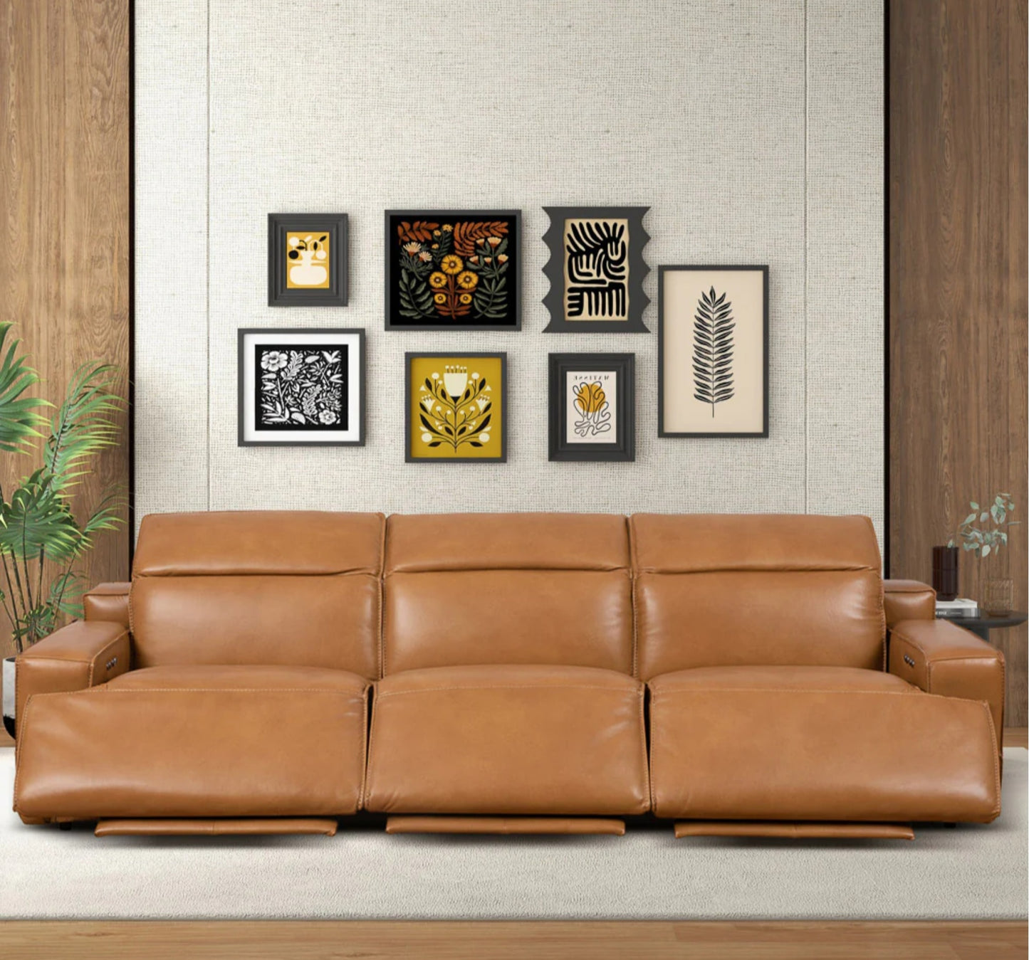 Urbana 120" Triple POWER Recliner Sofa - Tan Leather