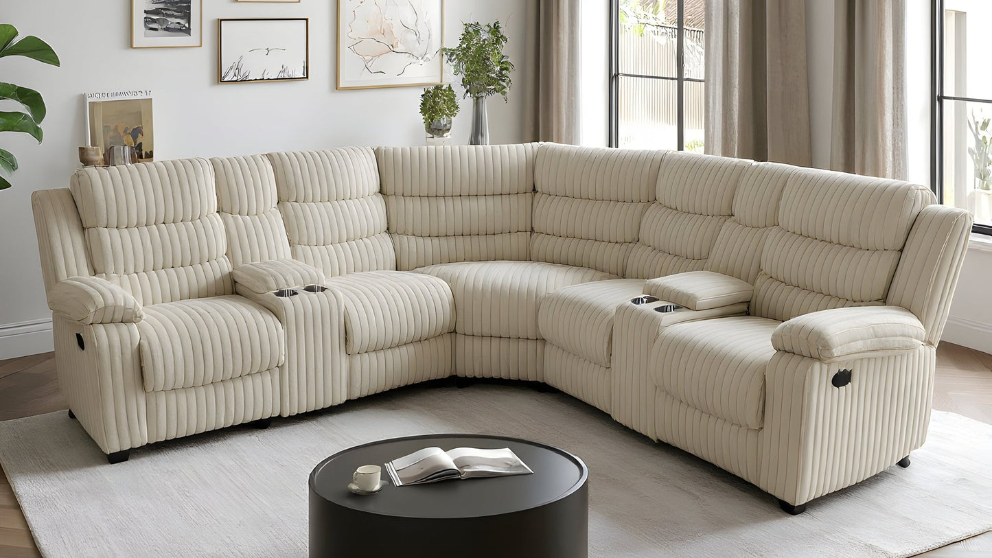 Calantha Cream Corduroy Reclining Sectional S3672