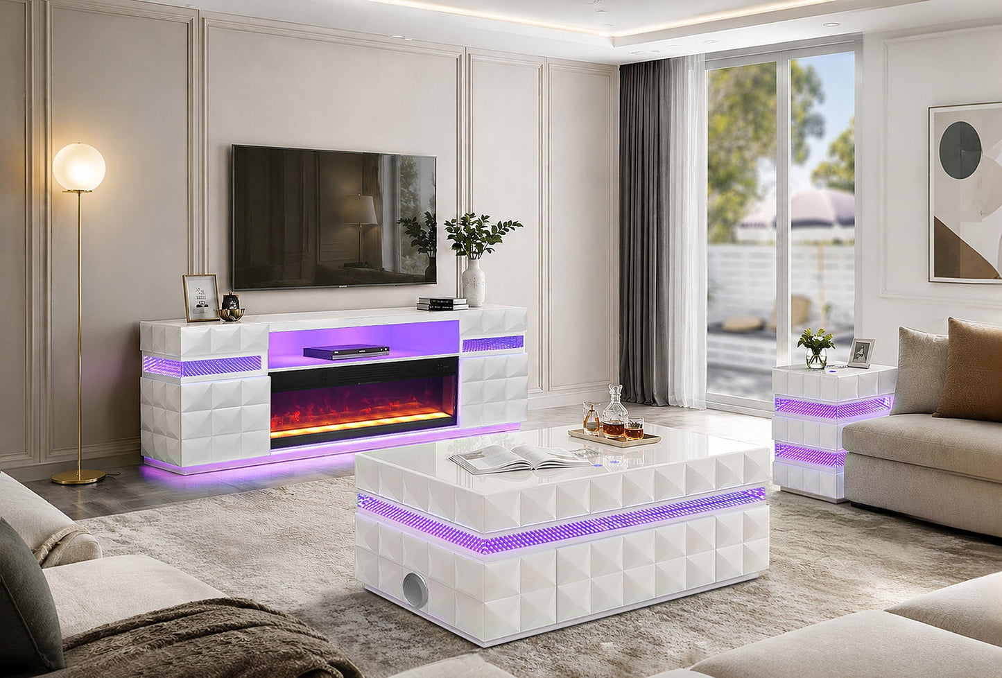Alix White LED/BLUETOOTH SPEAKERS Smart Fireplace