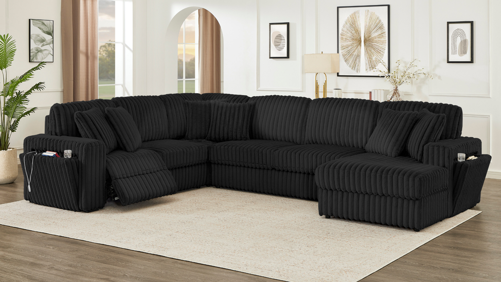 Rana Black Cord Fabric POWER Sectional S3663