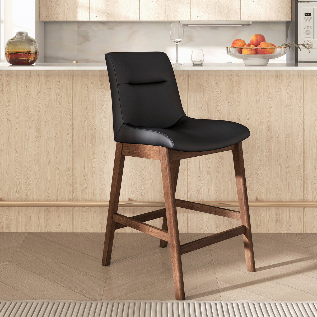 Langlade Leather Upholstered Counter Stool in Black (Set of 2)