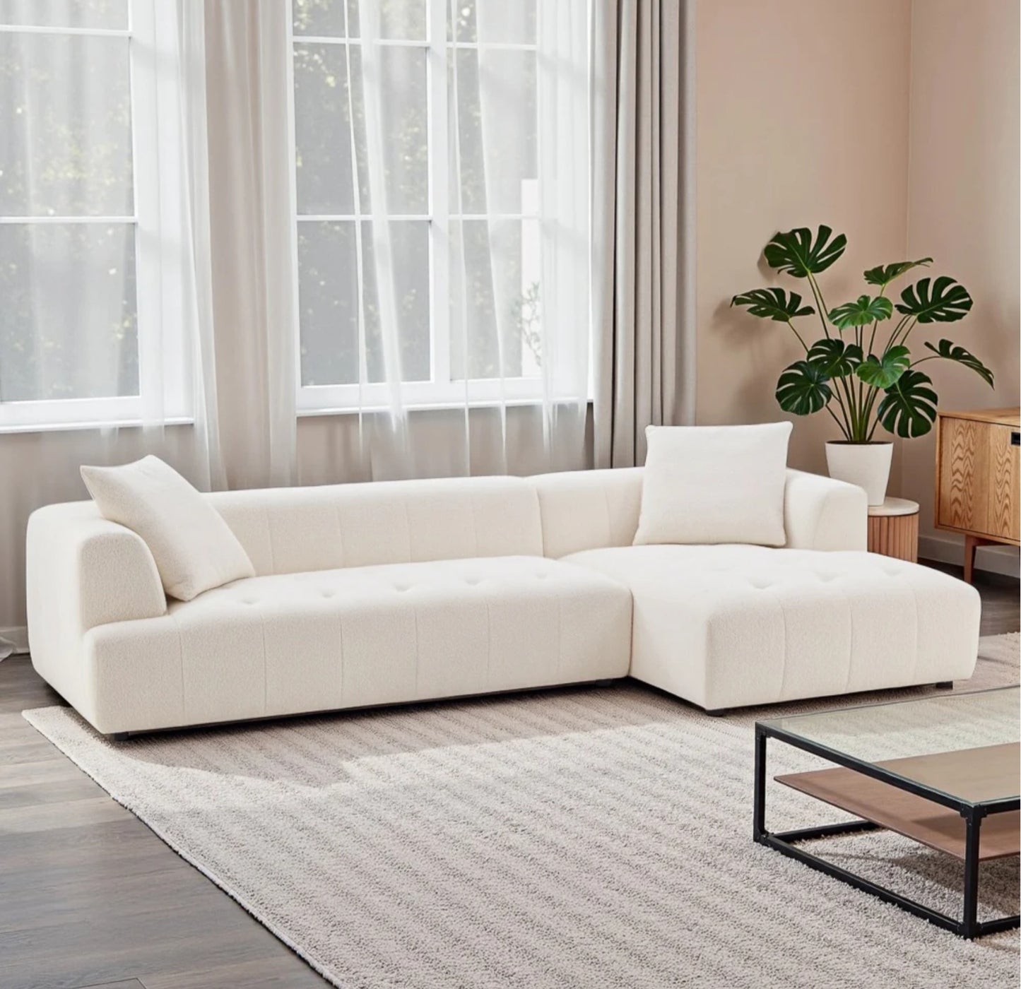 Kaynes 120" Ivory Boucle L-Shaped Sectional
