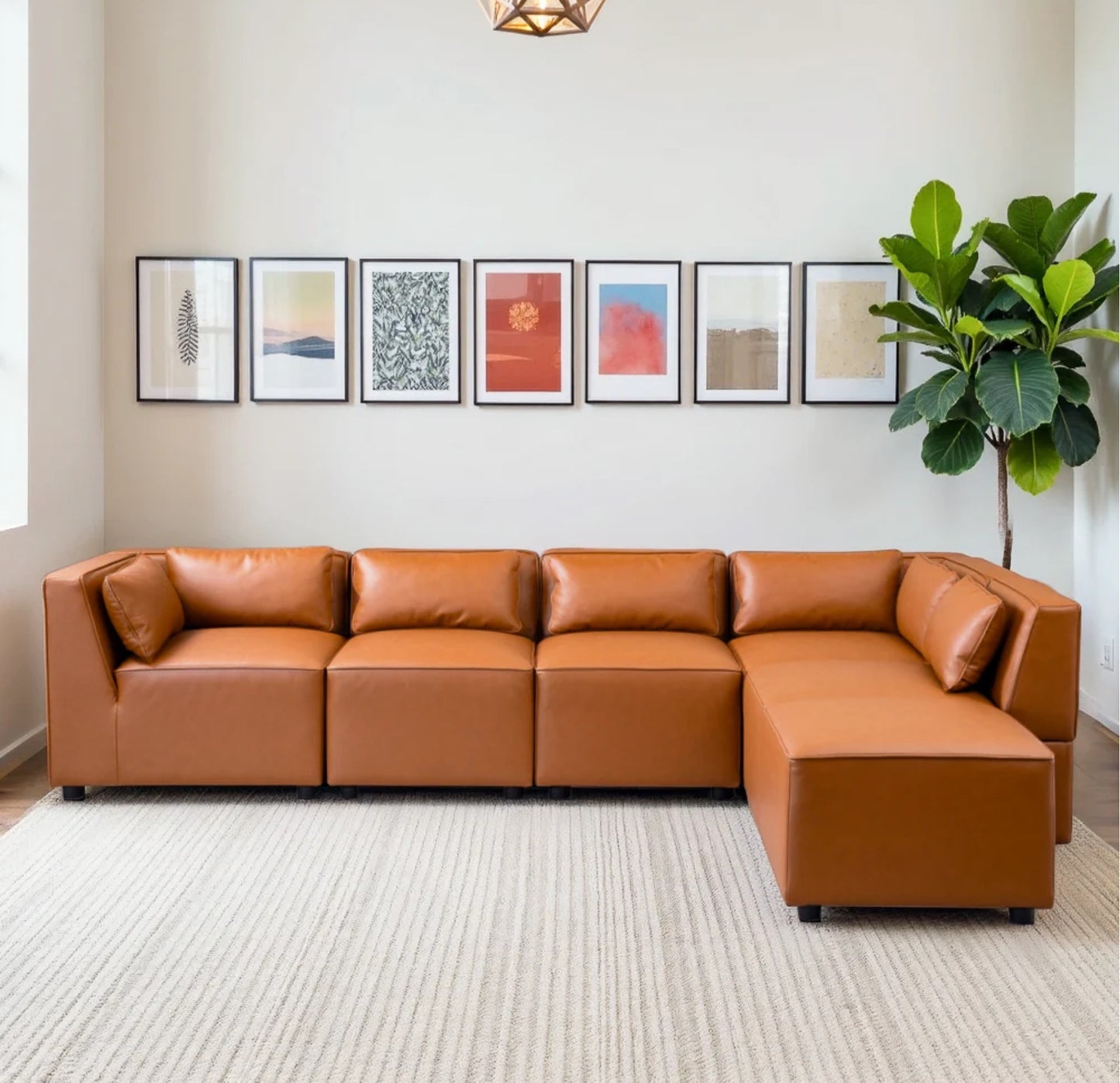 Wexford Cognac Vegan Leather Modular Sofa