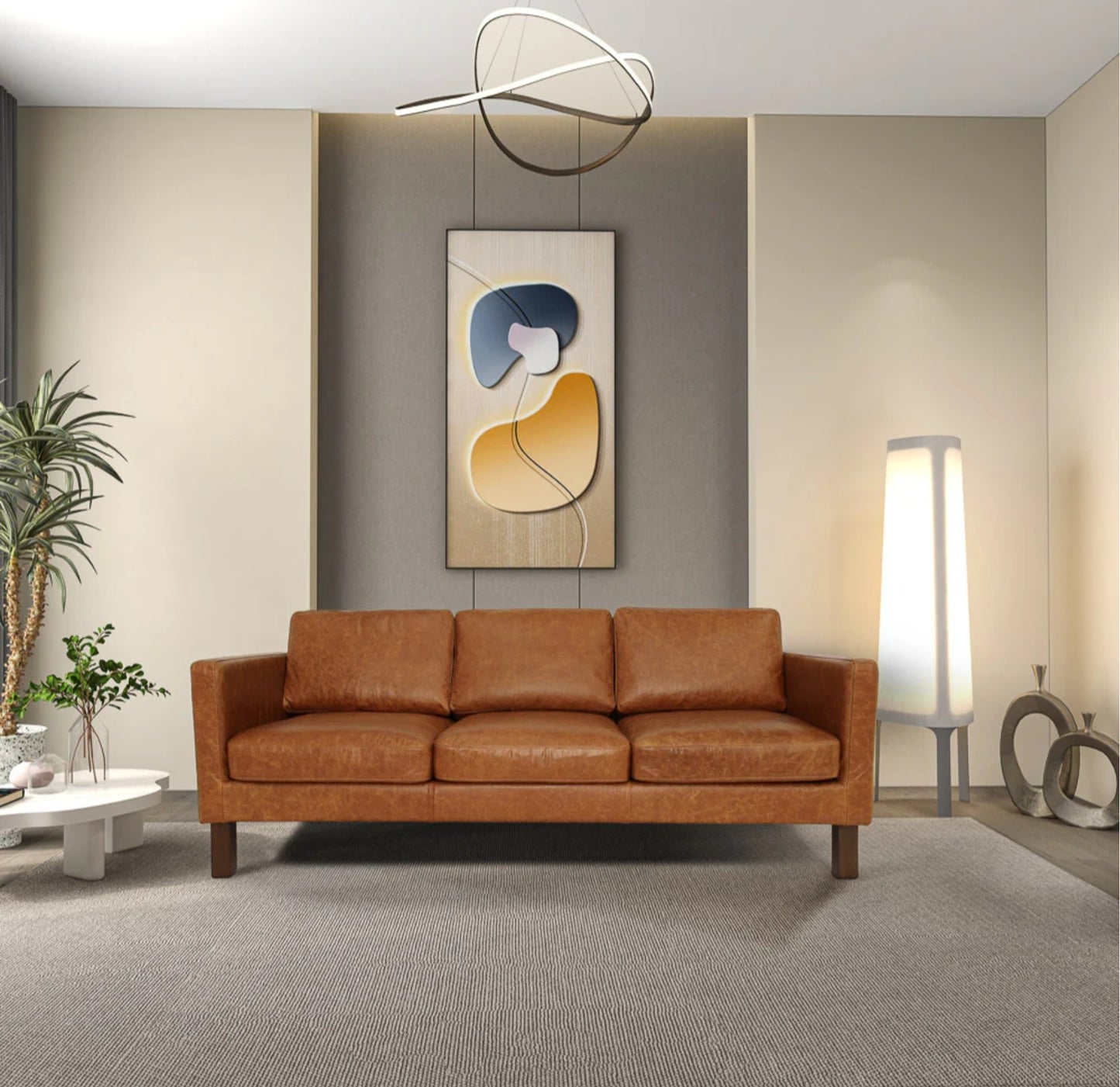 Memphis Waxy Cognac Genuine Leather Sofa