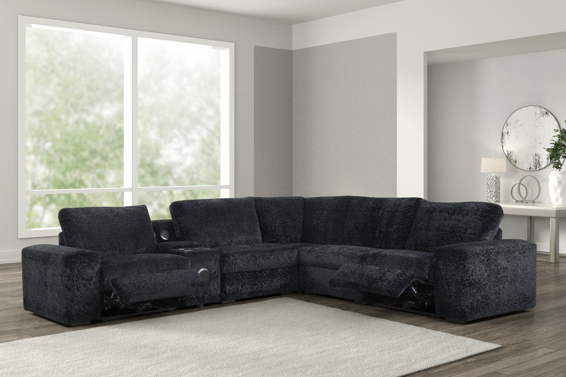 Amelia Charcoal POWER/BLUETOOTH SPEAKERS Reclining Sectional