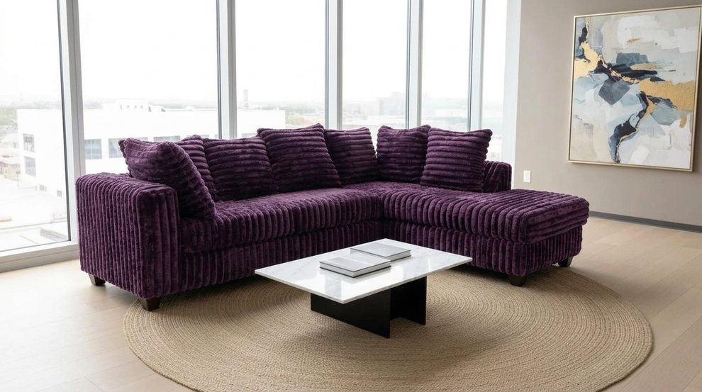 Gia Purple Corduroy Fabric Sectional S300