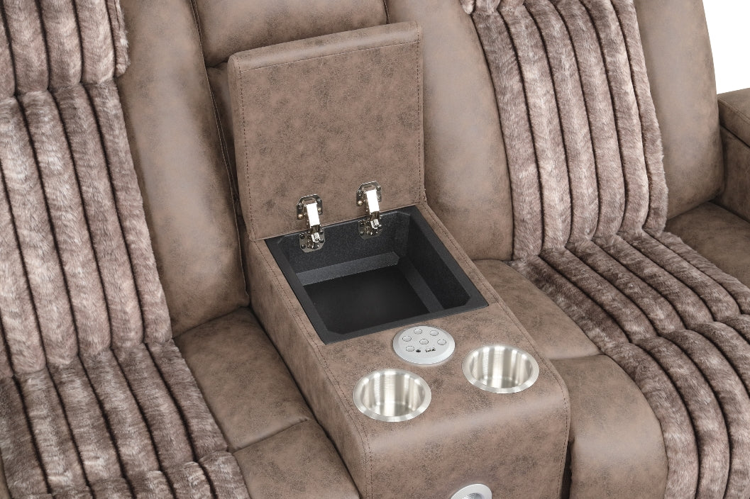 Lita Brown POWER RECLINER/ HEADREST/LED 3pc Living Room Set S4225