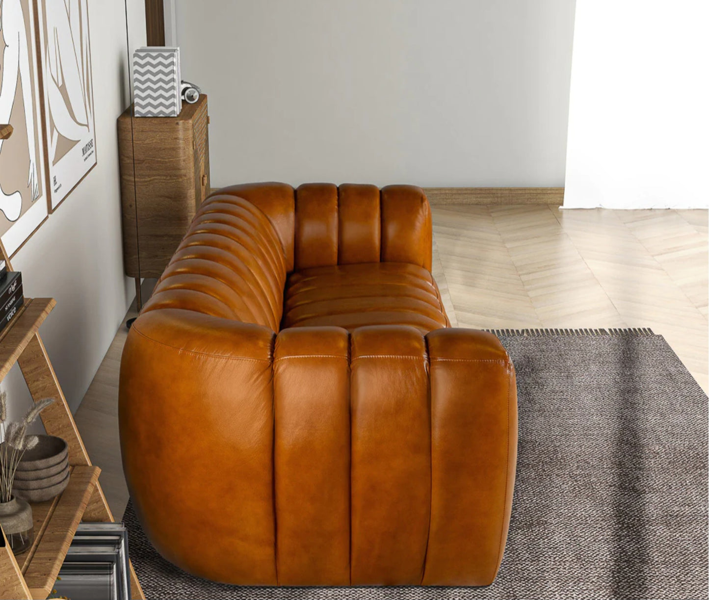 Downey Cognac 90" Genuine Leather Sofa
