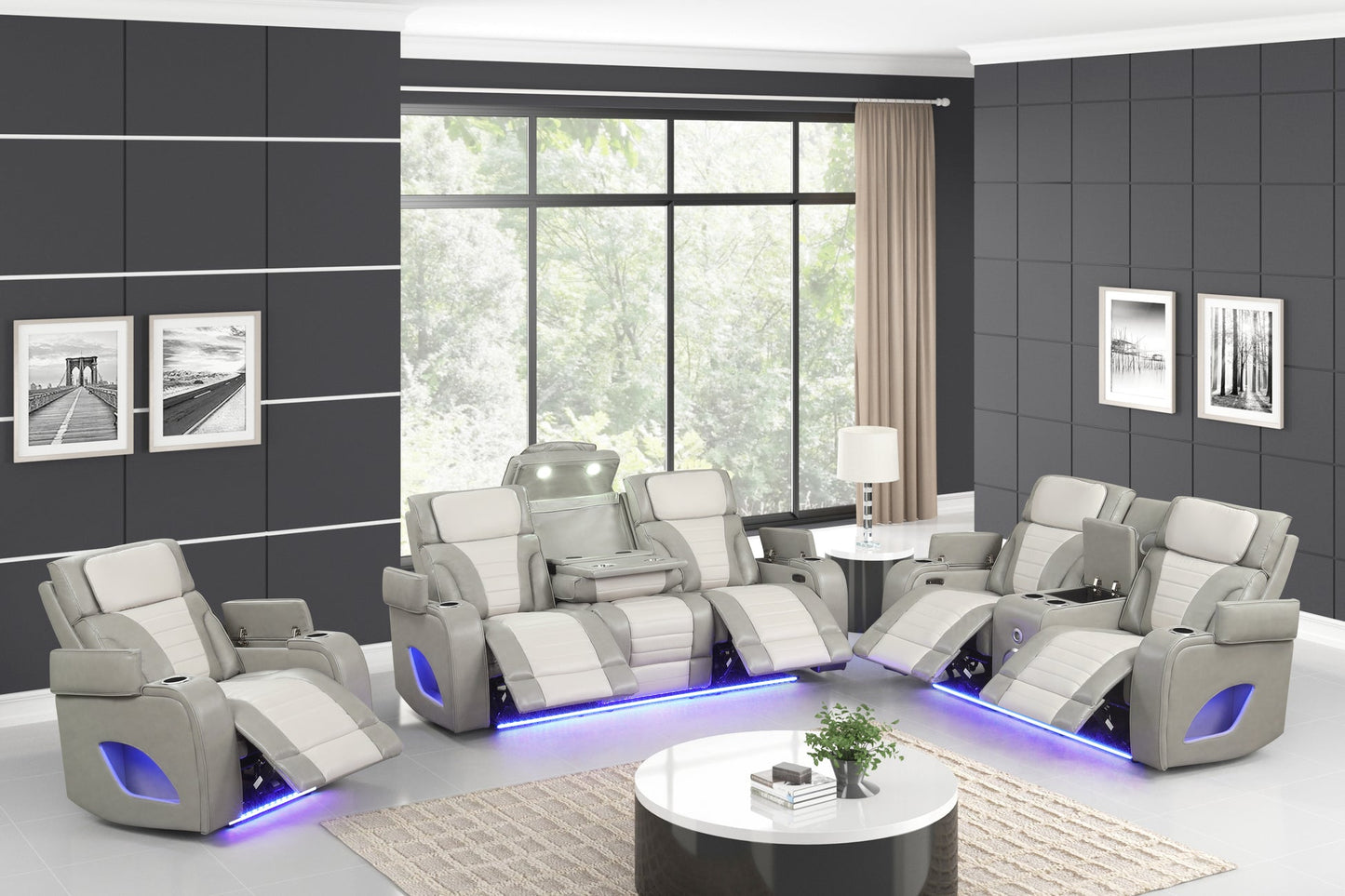 Robin Grey POWER/LED/BLUETOOTH SPEAKERS 3PC Reclining Set S4200