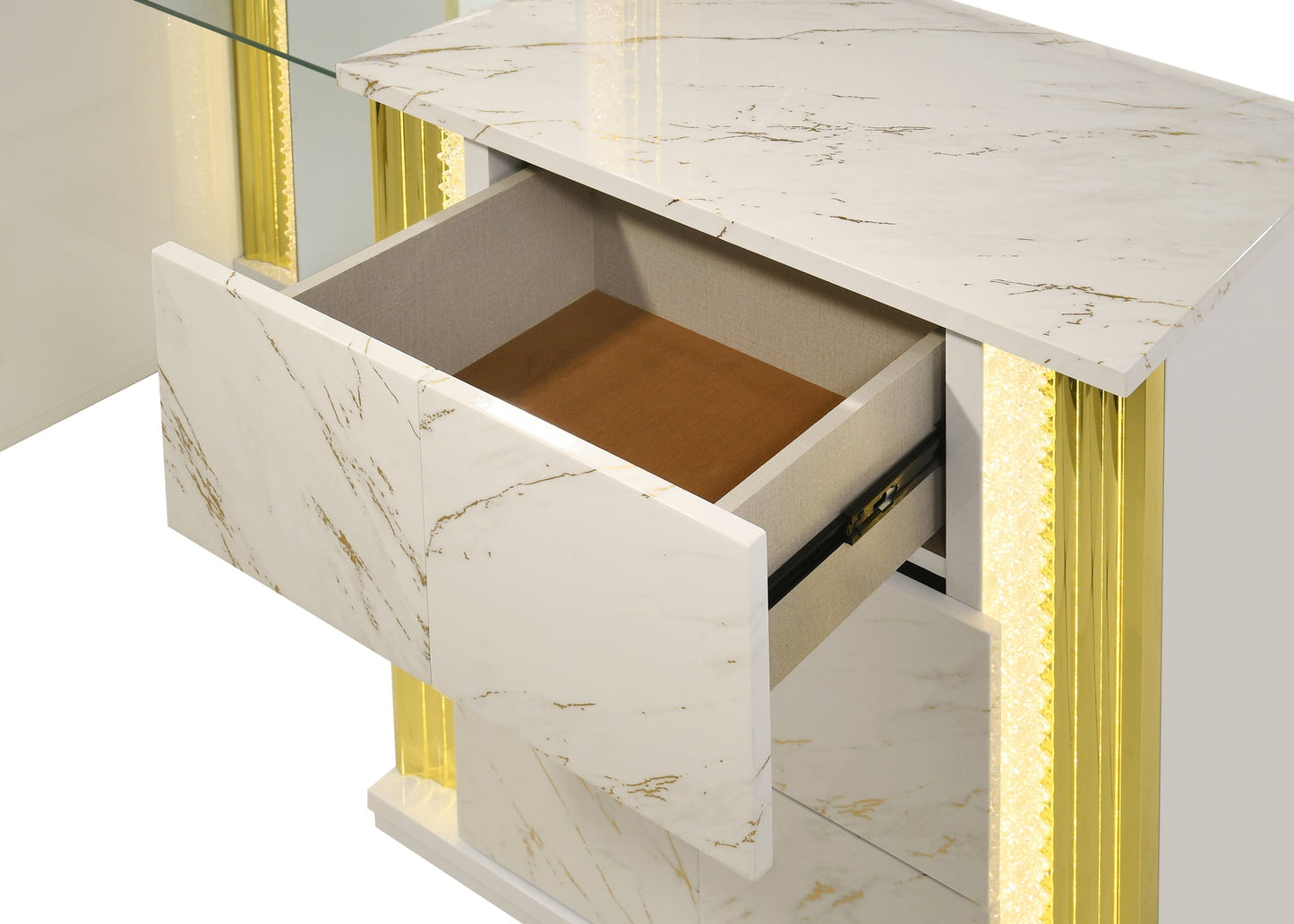 Mika White/Gold LED Vanity Set with Stool B31