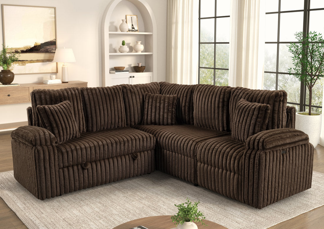 Amiri Chocolate Power Sectional With Pull-Out Bed