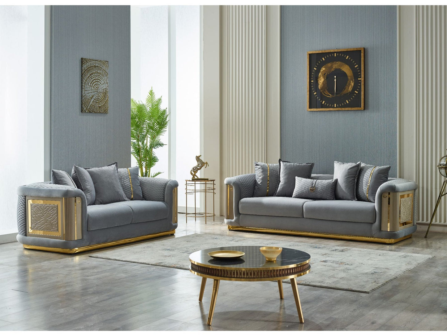 Elegance 3-pieces (Sofa & Loveseat & Chair) Livingroom Set Light Grey