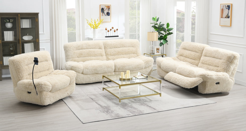 Fernand Beige Shaggy ULTRA PLUSH 3pc Reclining Set S3003