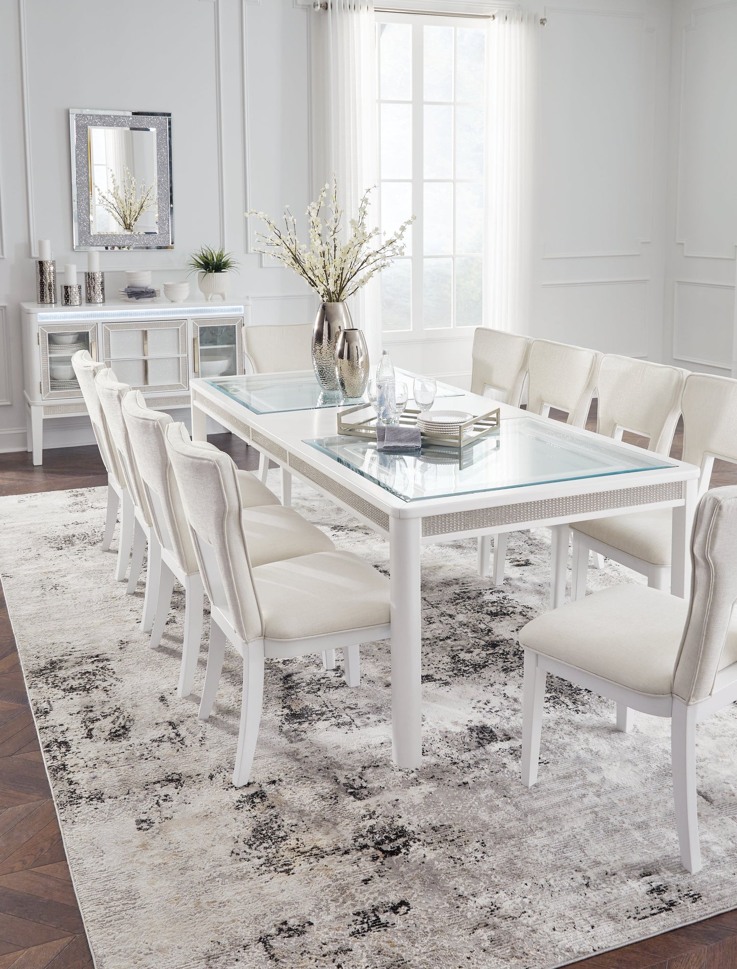 Chalanna Dining Table and 8 Chairs in White D822