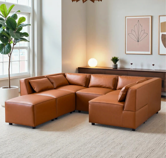 Reno Cognac Vegan Leather Modular Sofa